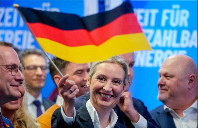 What is the significance of the far-right German AfD party suddenly distancing itself from MAGA and Trump ahead of their September elections?