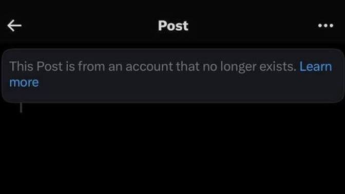 "this post is from an account that no longer exists" appears on which accounts that have committed which violations? ?