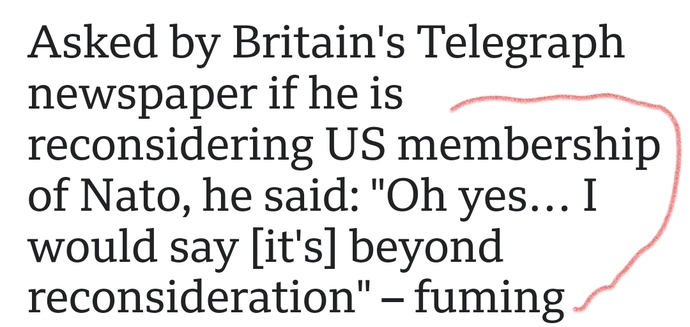 Is it a negotiation bluff? I say DO IT, DO IT! leave NATO! agreed?