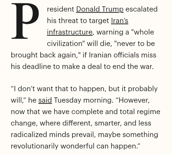 Irans Civilization still exists. Are you happy Trumps threat became just another Taco Tuesday?