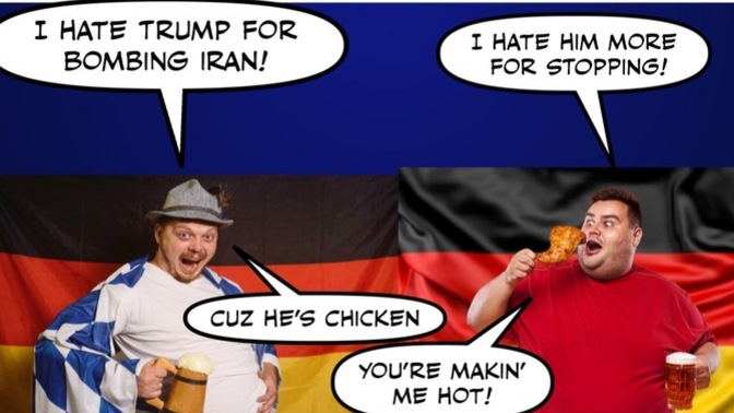 Lemme get this straight... The left hates Trump when he bombs Iran, and Trump's chicken when he stops? Right?