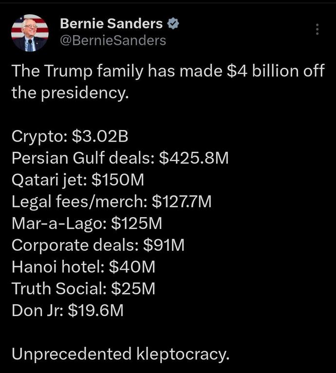 Trump made $3b off his now worthless Trump coin and you still love him?