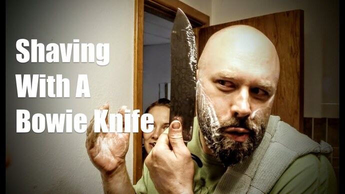 Men have you ever shaved with a Bowie Knife as another ’alpha flex’?