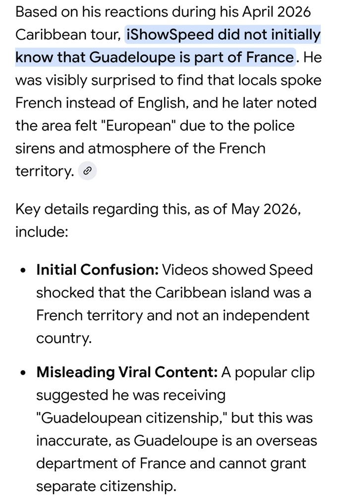 What are your thoughts on IShowSpeed not knowing that Guadeloupe is a French island?
