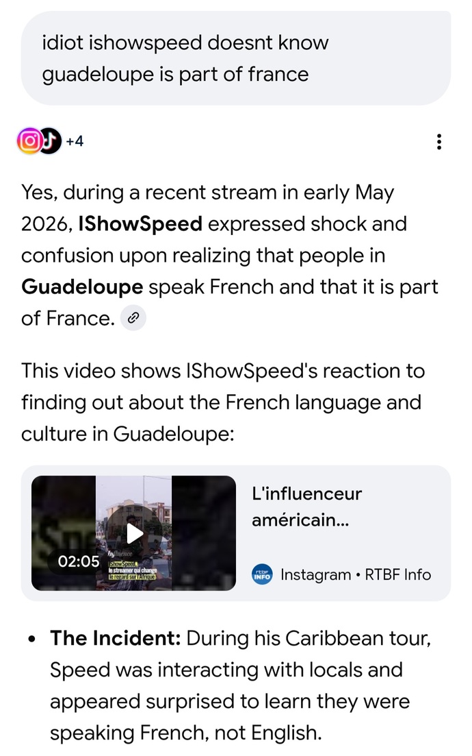 What are your thoughts on IShowSpeed not knowing that Guadeloupe is a French island?