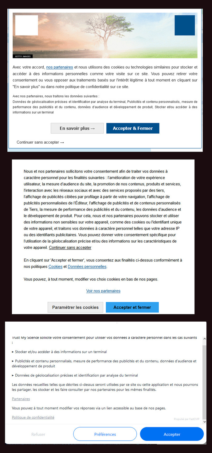 Are you skilled enough to find the do not accept cookies control for each of these 3 pop-up windows? And can you do it in less than 10 seconds?