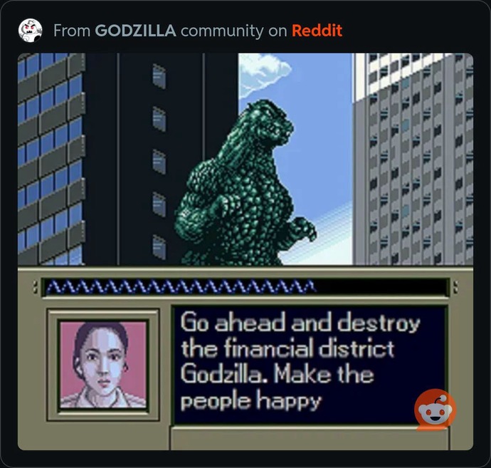 Would you cheer Godzilla on here?