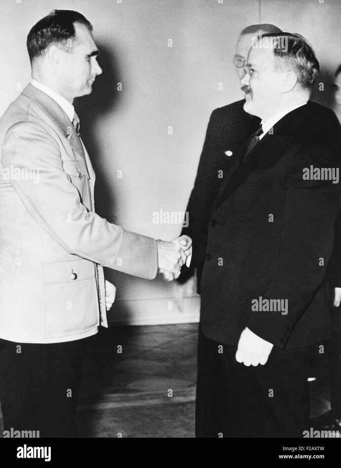 Rudolf Hess (left) greeted Russian Premier Vyacheslav Molotov in Berlin on Nov. 12, 1940.