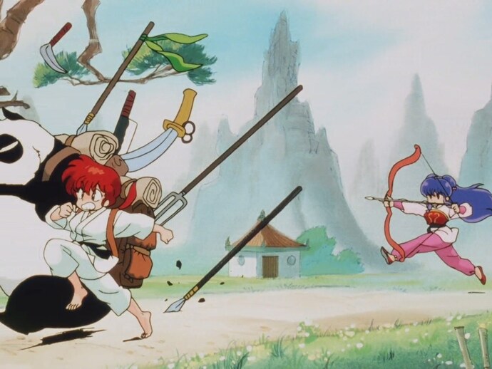 Why do YOU think this girl is chasing this other girl and a panda with a bow and arrow?