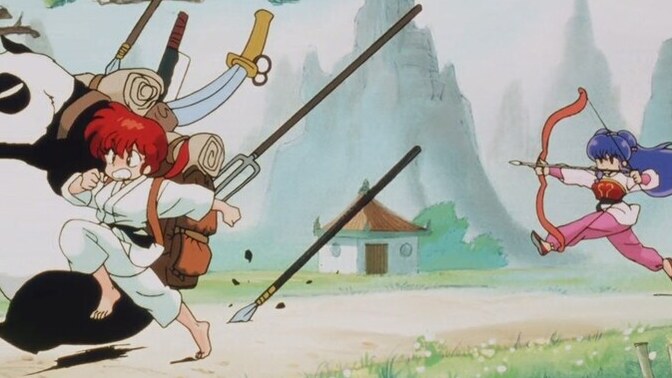 Why do YOU think this girl is chasing this other girl and a panda with a bow and arrow?