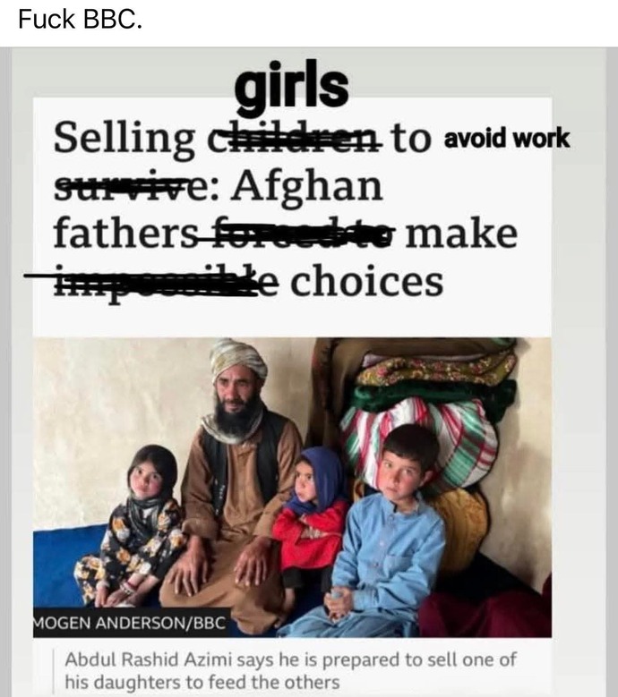 isnt it Sad that Afgan fathers have to sell their underage daughters into marraige to survive?