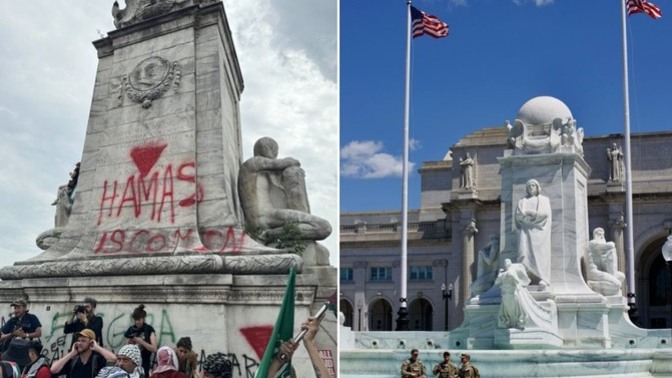 Which Columbus Circle photo looks better, the left or the right?
