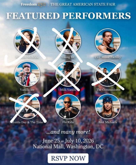 Why did so many singers cancel the 250-year celebration for Trump?