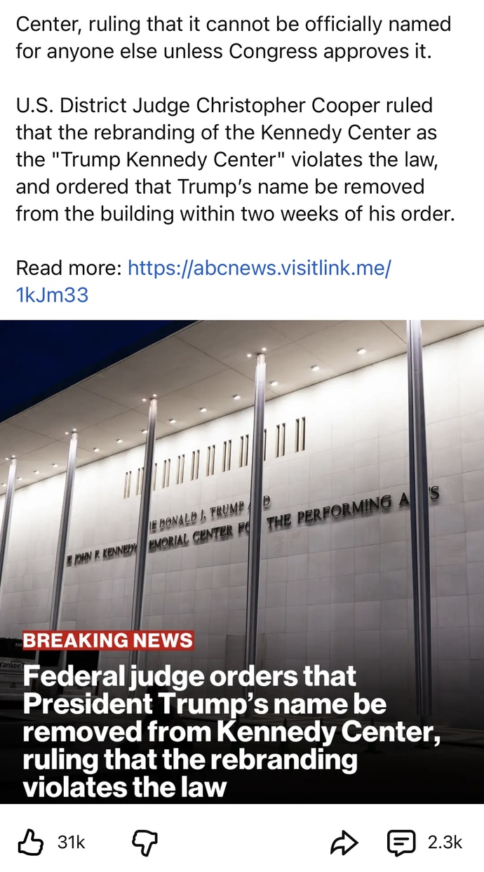 Did you know it was actually against the law to rename the Kennedy Centre after Donald Trump?
