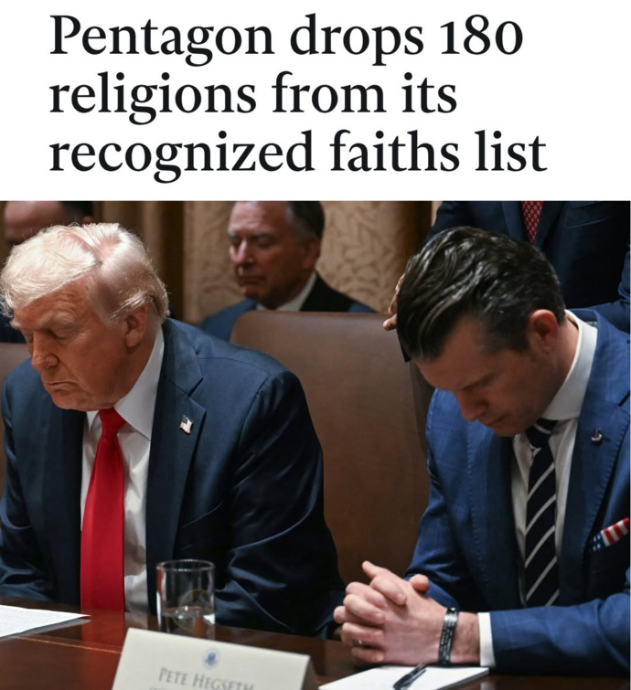 Why is the Pentagon dropping 180 religions from its recognized faiths list?