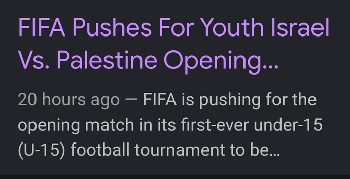 What do you think of fifa suggested youth game israel vs. palestine?