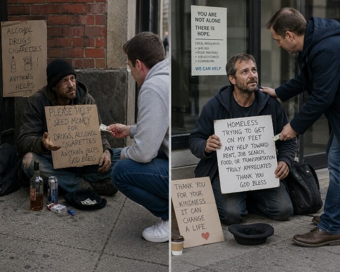Why do some see giving cash to homeless people as kind or helpful?