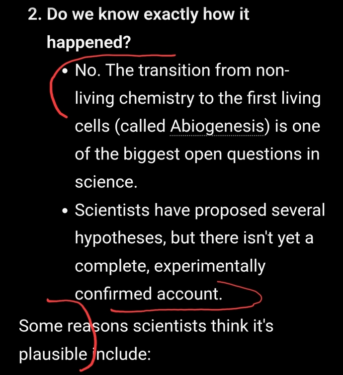 Why do you have FAITH that evolution of life from chemicals happened?
