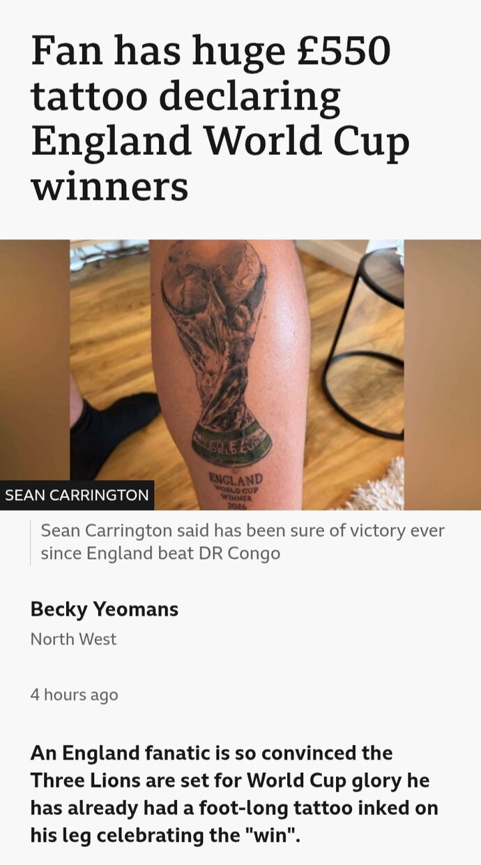 When England fail what should this fan do with his tattoo?