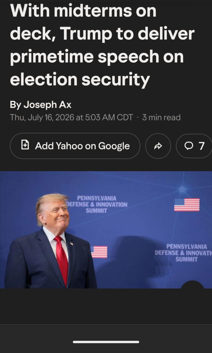 Do you think that Trumps speech tonight about election security is a prelude to him interfering with the midterms with GOP polling so terrible?