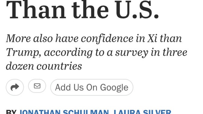 Are you surprised China’s reputation beats the US under Trump’s second term?