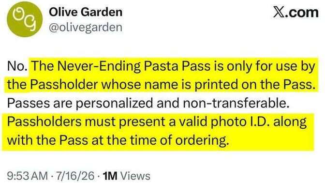 So now the Democrats have brought the country to a place where you need photo ID to order Pasta but not to vote?