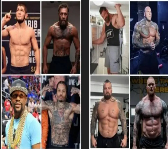 If a 4 on 4 bar fight breaks out between the men on the left against the men on the right, who comes out on top?
