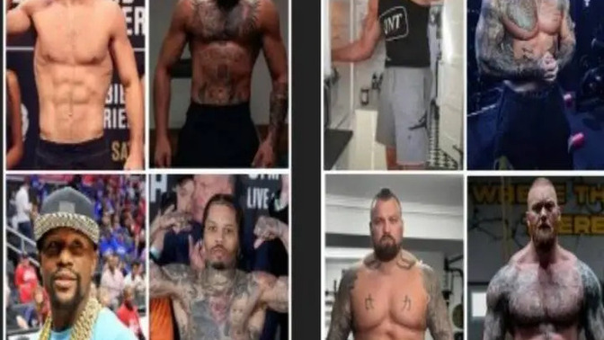 If a 4 on 4 bar fight breaks out between the men on the left against the men on the right, who comes out on top?