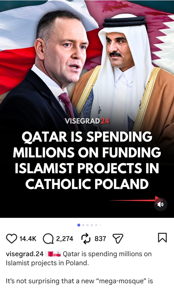 Are you shocked that POLAND of all places imported 94,000 Muslims for work and is allowing Qatar to building mosques and Islamic centers in Poland?