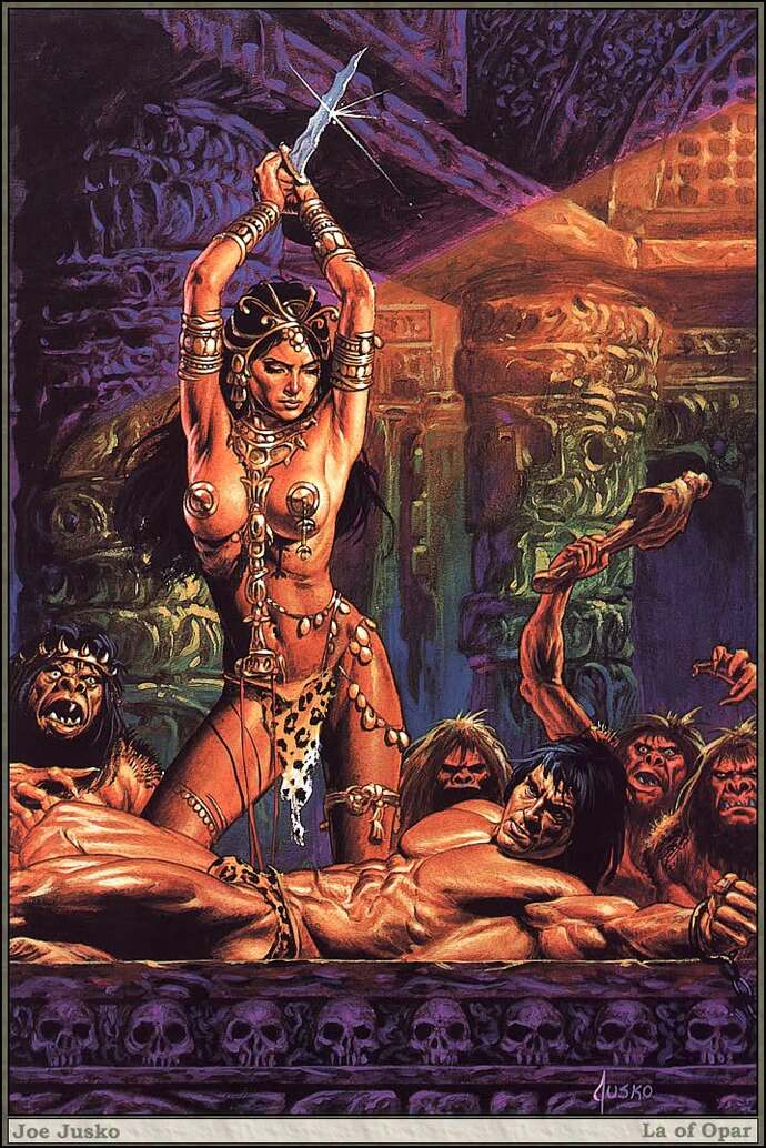 Why do you think this scantily clad woman is about to sacrifice this barbarian?