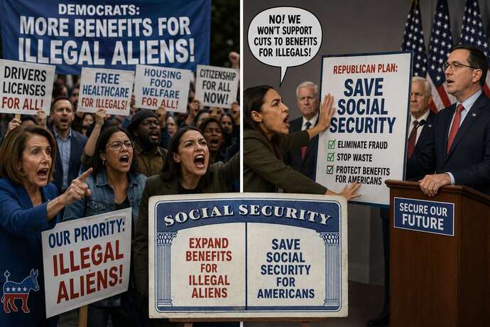 Why do Democrats DEMAND even more free benefits for illegals yet REFUSE to support every effort Republicans make to save Social Security?