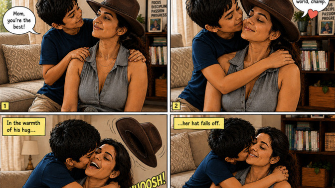 Moms, if your hat falls off while cuddling your child, what would you do?