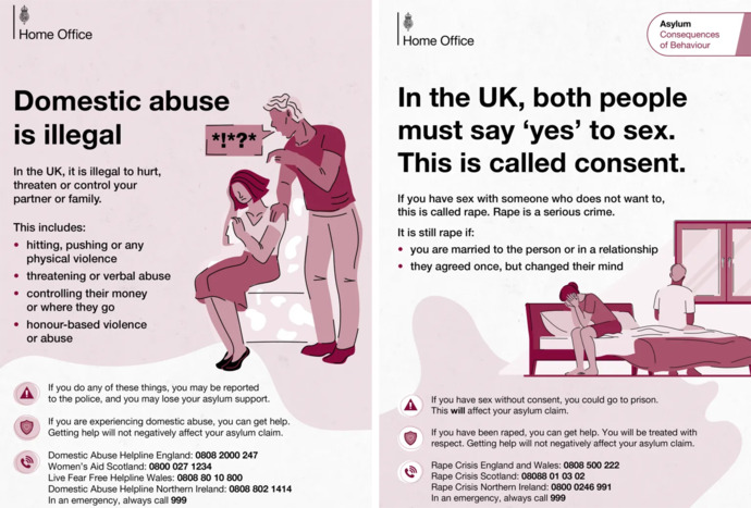 What does it suggest that UK asylum seekers get leaflets saying rape and abuse are not ok?