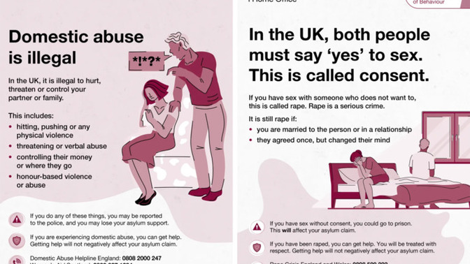 What does it suggest that UK asylum seekers get leaflets saying rape and abuse are not ok?