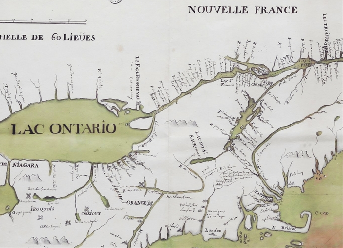 16th century map of New France, featuring Lac Ontario