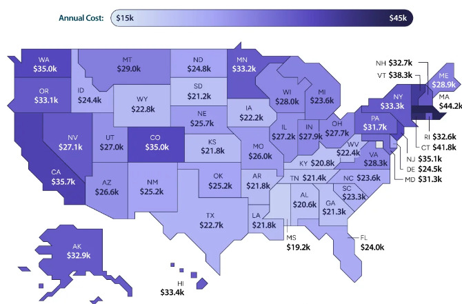 What does this Cost Map of US states show?