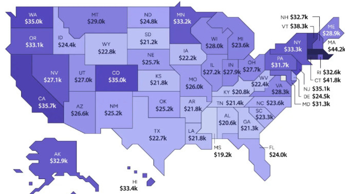 What does this Cost Map of US states show?