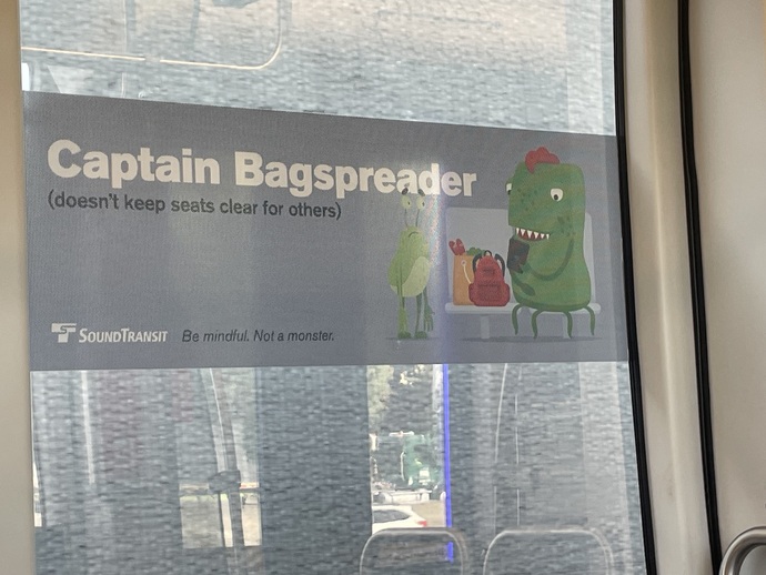 Are you a monster for not removing your bag from a seat to make room for people to sit on a train?