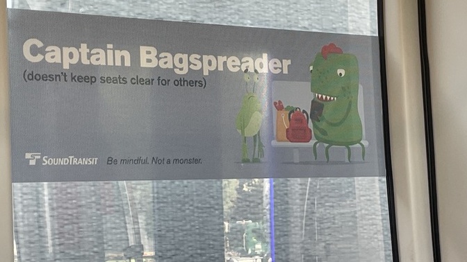 Are you a monster for not removing your bag from a seat to make room for people to sit on a train?