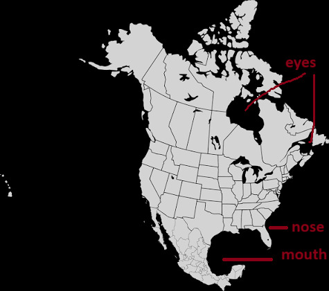 Why does the north america look like aliens head?