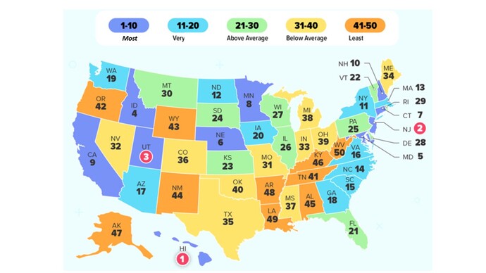 What does this map of ranked US states indicate?