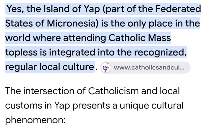 What are your thoughts on the Yapese conducting Catholic mass bare breasted?
