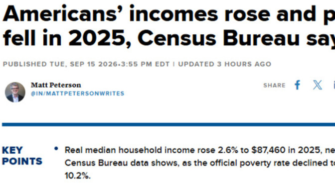 Real (after inflation) income is *RISING*. Why is the media pushing doom and gloom about the Trump economy when the facts say just the opposite?