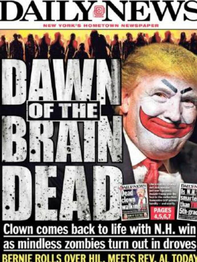 The cover of the NY Daily News on February 10, 2016.