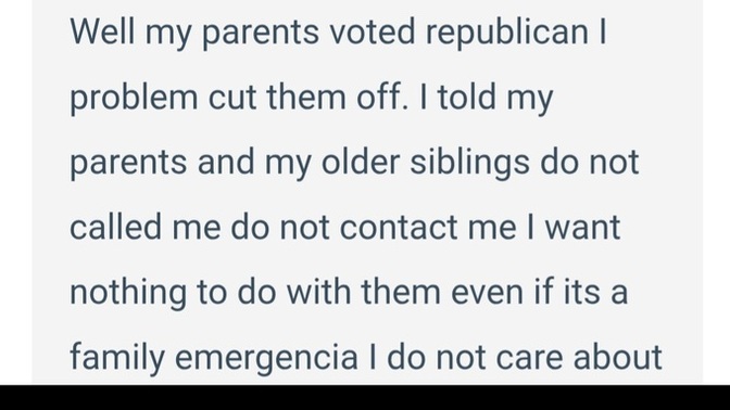 A cult is about isolating from family so that is the democrat side. agreed?
