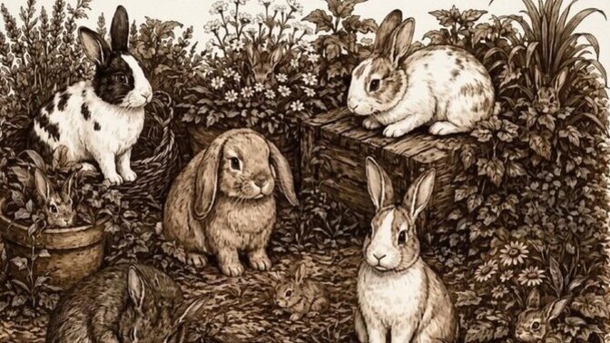 Girls, how many rabbits do you really see in this picture?