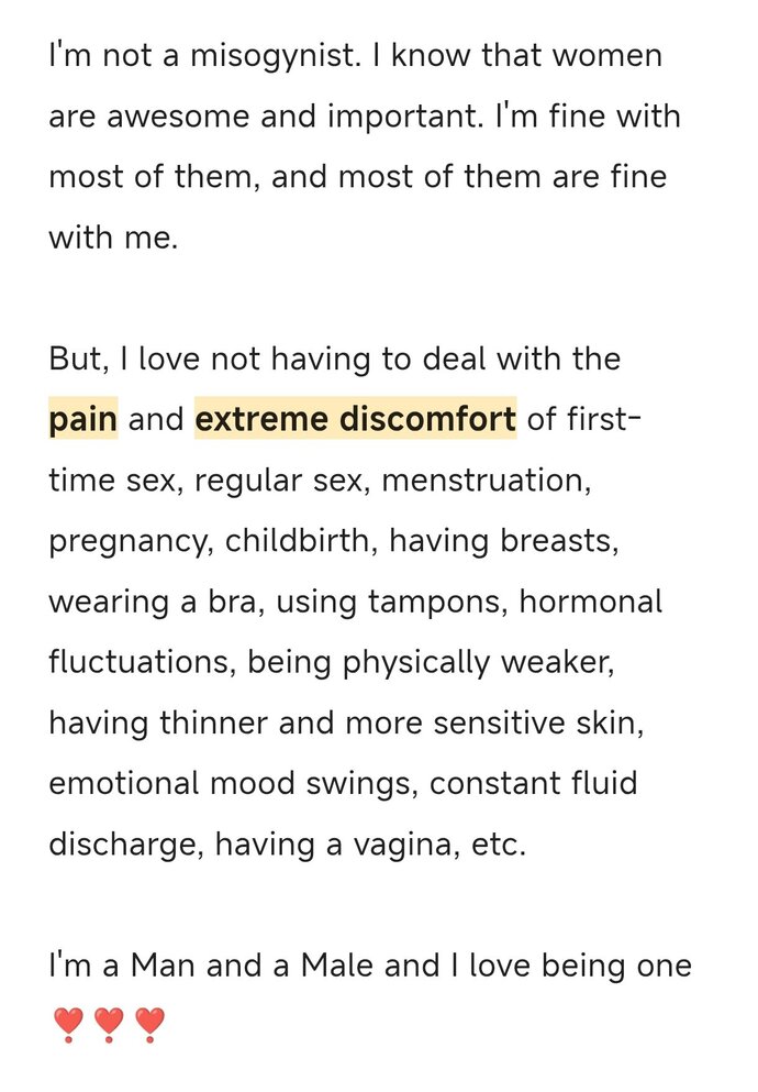 How do you feel about this statement on gratefulness for being male?