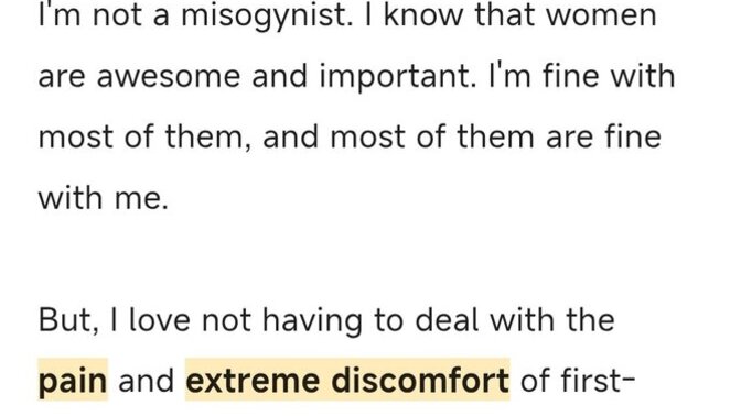 How do you feel about this statement on gratefulness for being male?