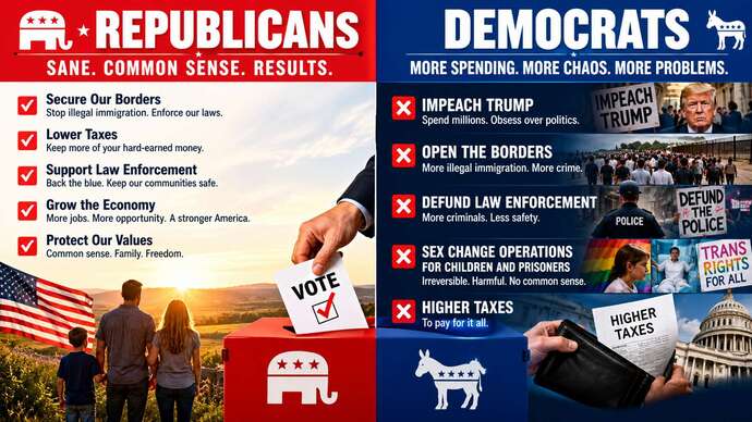Which are you going to vote for? Obstruct, impeach, open borders, abolish ICE and CHAOS with the Democrats? Or COMMON SENSE with the Republicans?