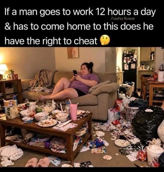 Does a man have the right to cheat if his trad wife doesnt keep up her end of the bargain?